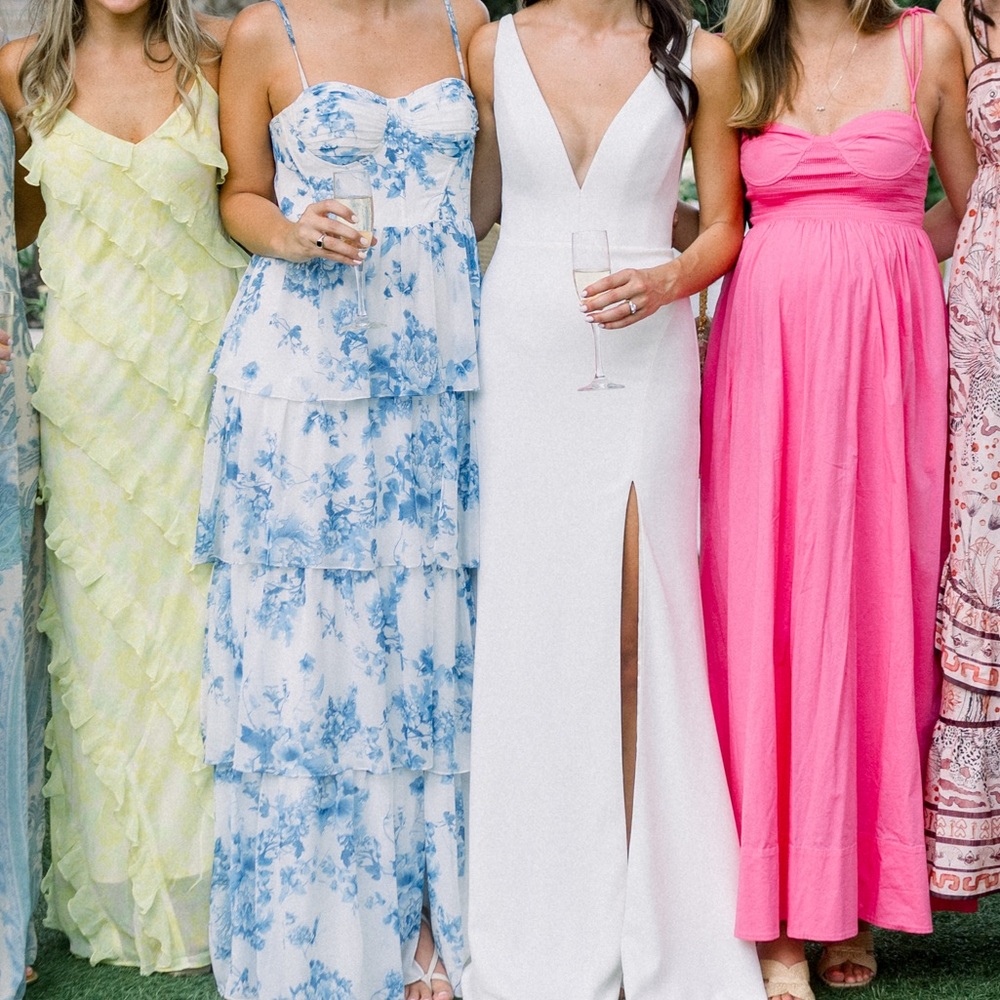 LIGHT BLUE BUSTIER-STYLE CHIFFON TIERED RUFFLE MAXI - Picture 5 of 8